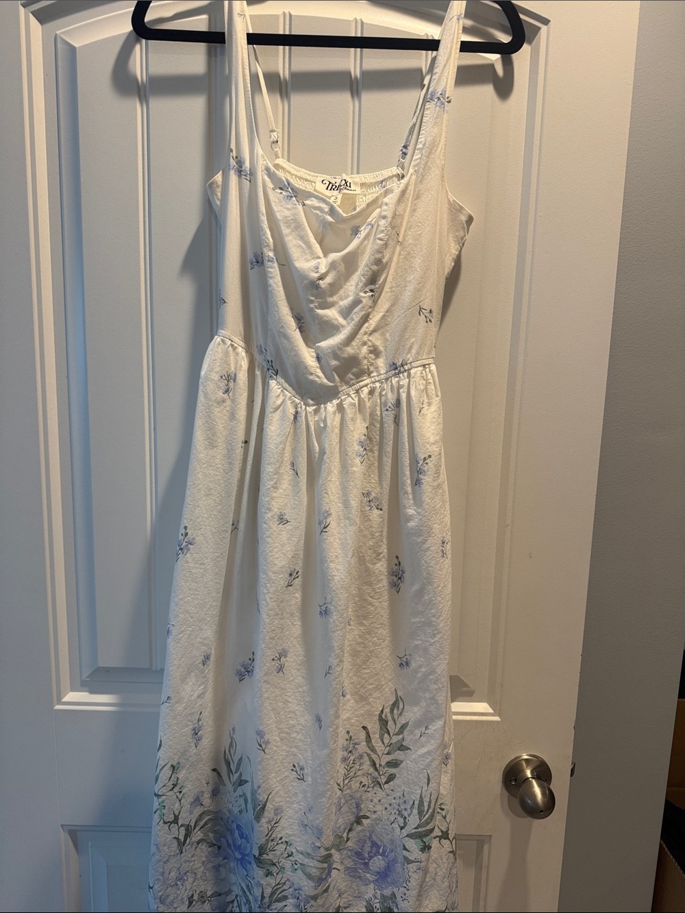Trixxi Los Angeles White Floral Maxi Dress with Blue Accents